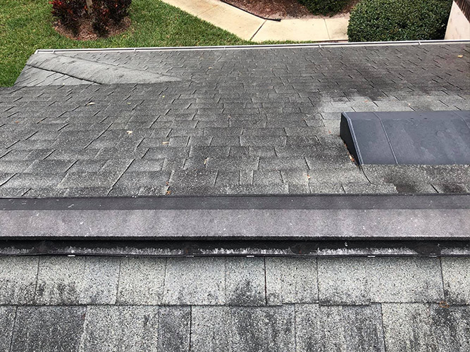 Top view of shingle roof before cleaning Winter Springs
