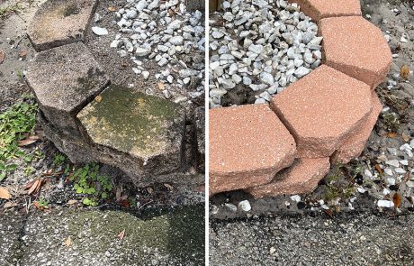 Landscaping stone blocks after and before cleaning