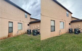 House exterior before and after pressure washing