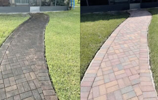Pressure washing pavers. Before and After image.